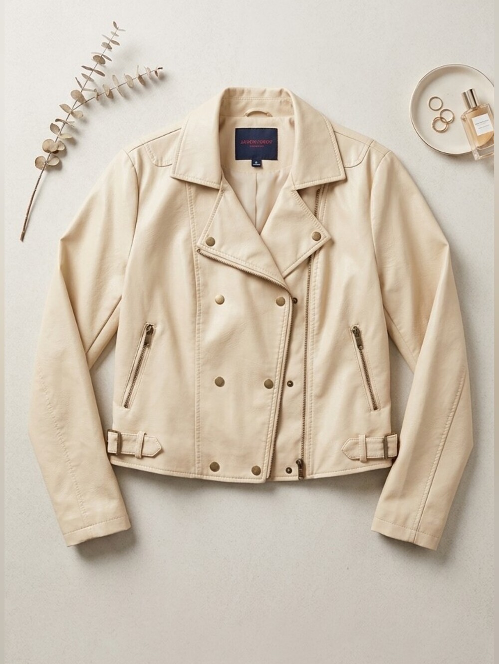 Yoki Cream Faux Leather Moto Jacket